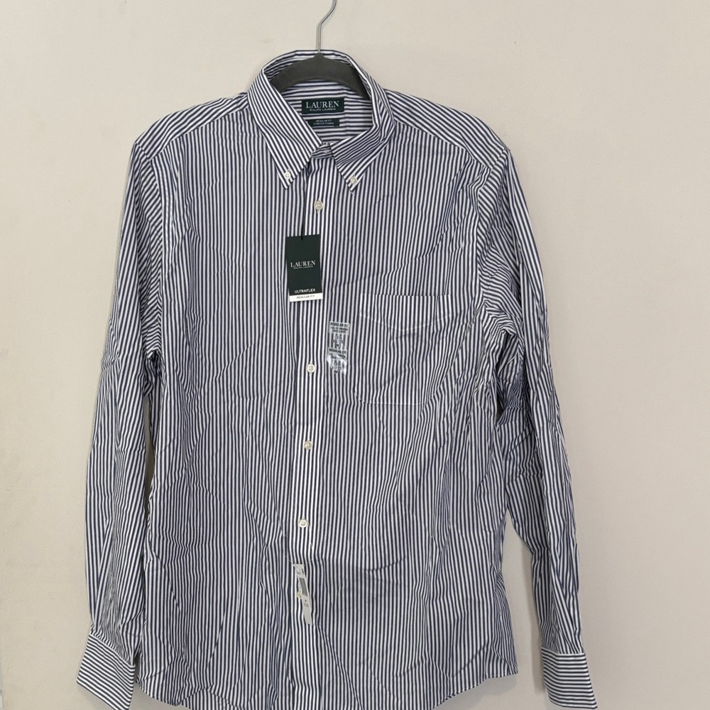 Ralph Lauren Navy and White Striped Button Down Shirt